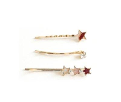 3 pingles  cheveux Pink Stars Trio