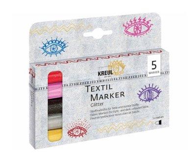 5 Pennarelli Kreul Textil Glitter Punta Media