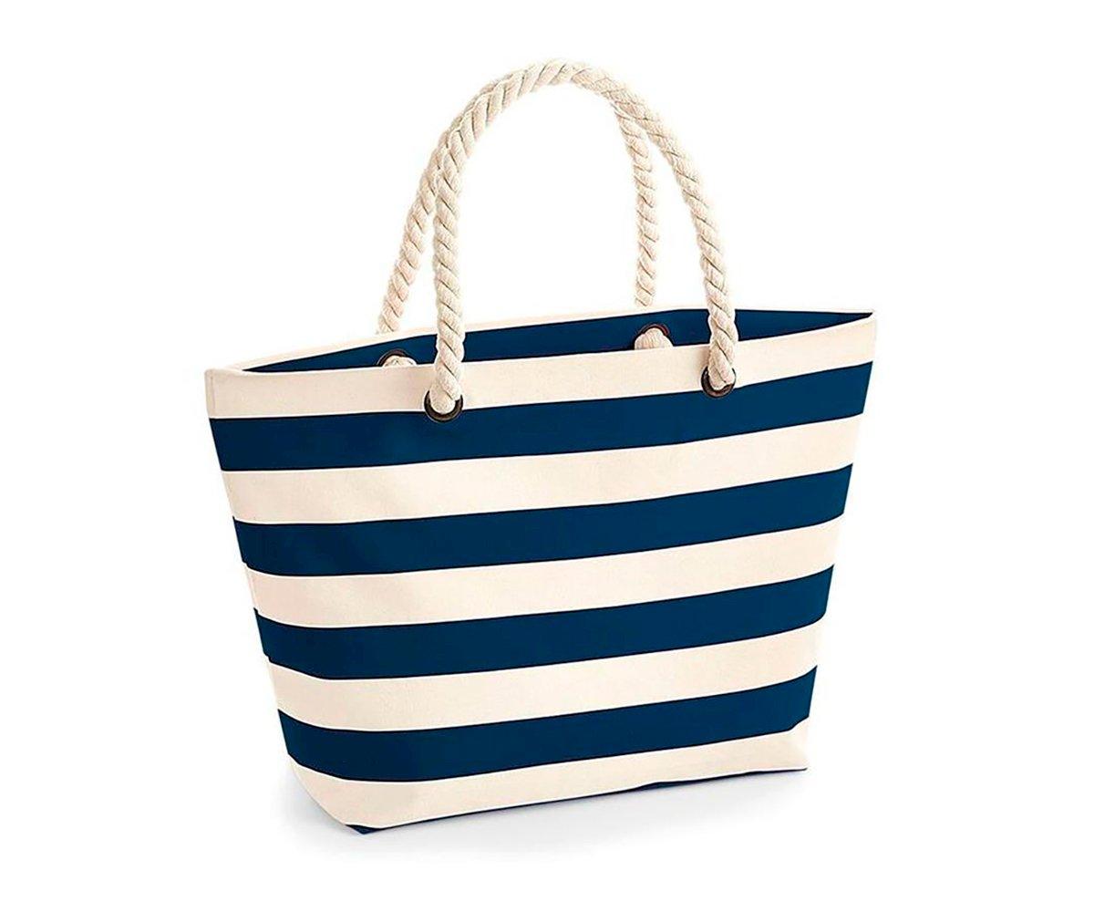 Sac De Plage Nautique Naturel-bleu Marine - Personnalisé