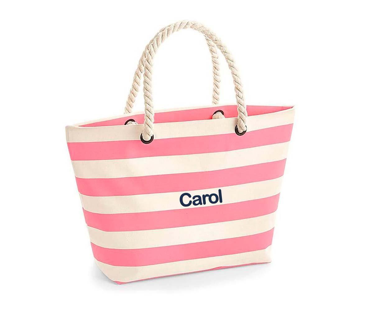 Bolsa De Playa Nautical Natural-Rosa - Personalizado