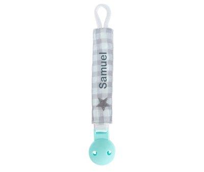 Sujetachupetes Personalizado Vichy Star Gris
