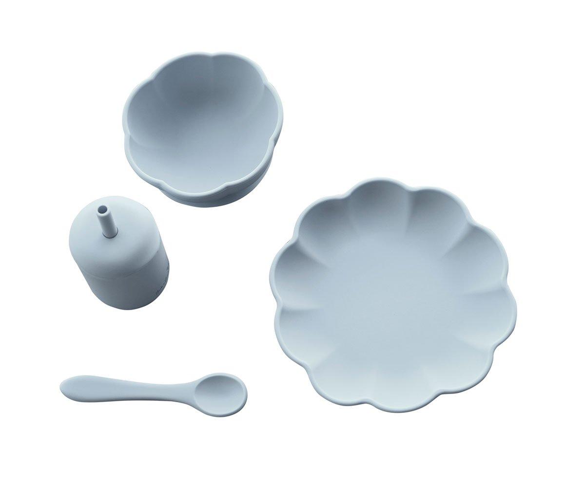 Stoviglie Silicone 4pz Little Poppy Pale Blue