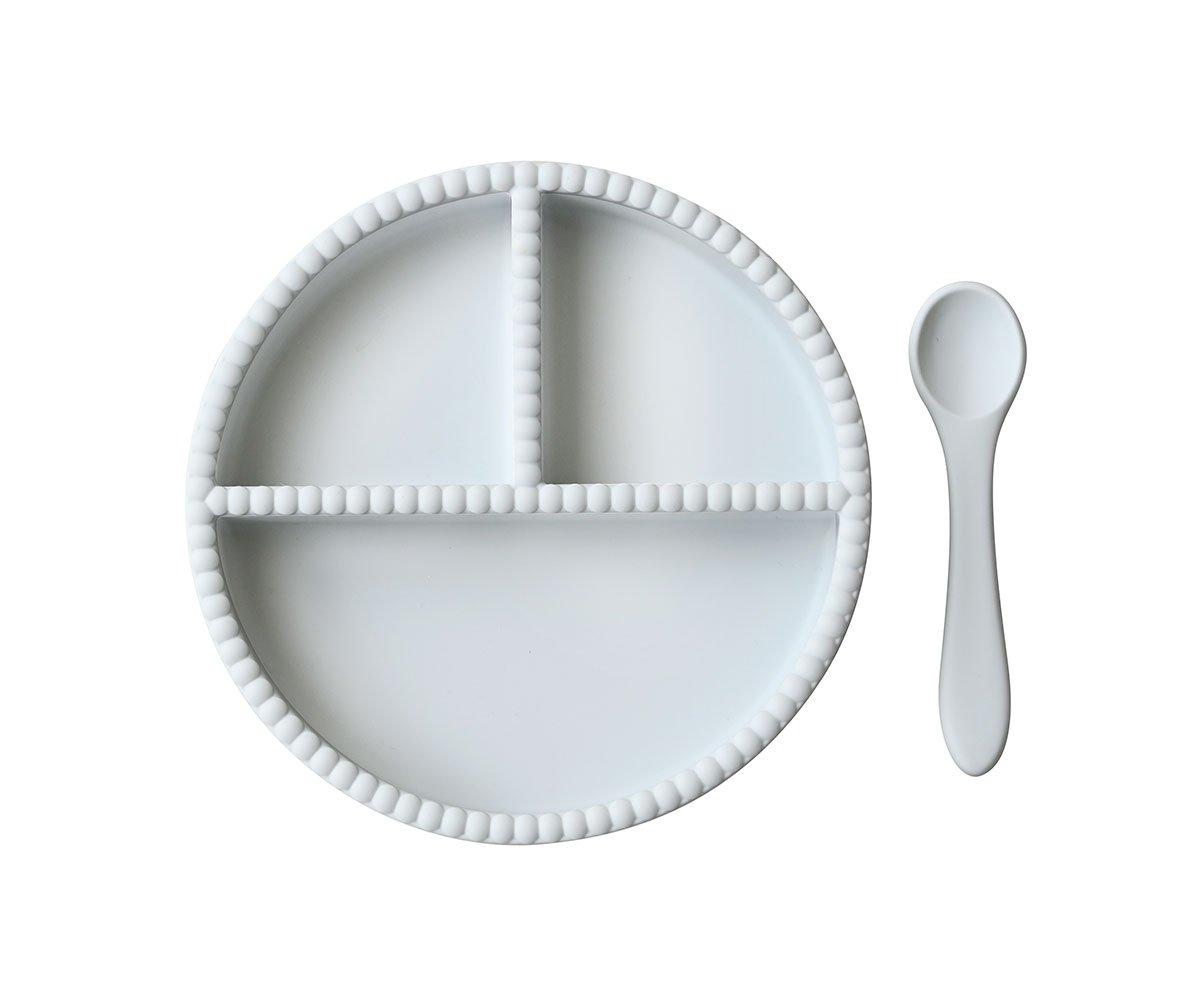 Assiette  compartiments et cuillre Bubble Glacier Grey 