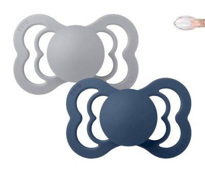 2 Chupetes BIBS Supreme Cloud/Steel Blue Silicona