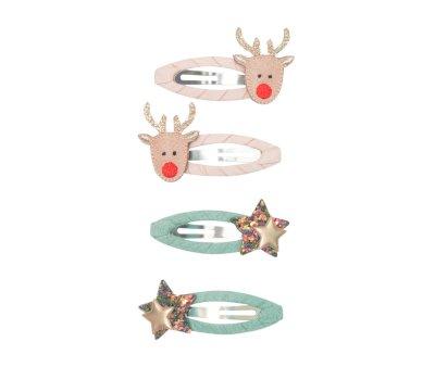 4 clipes de cabelo Christmas Reindeer