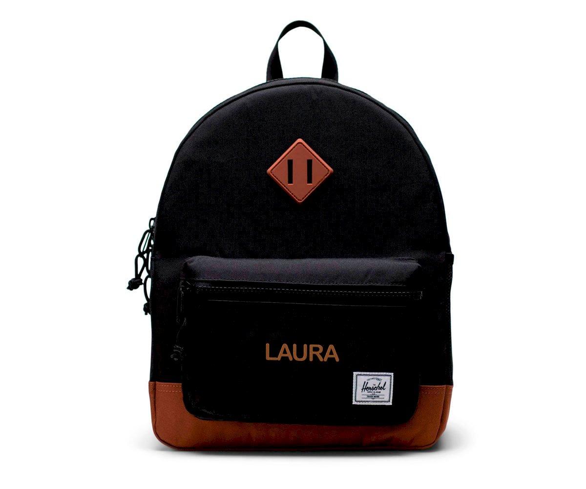 Mochila Herschel Heritage Youth Black/Saddle Brown Personalizable - Tutete