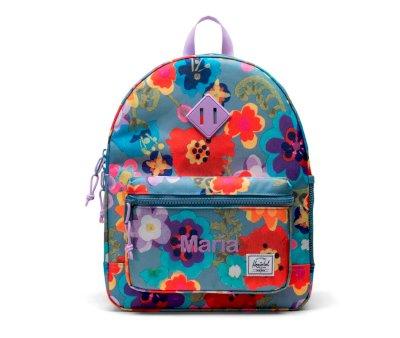 Herschel Heritage Youth Backpack Paper Flowers Faded Denim Personalised