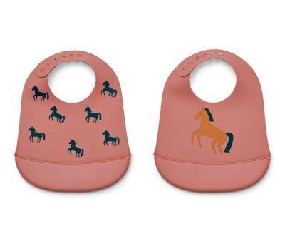 2 Babetes de Silicone Tilda Bib Horses/Dark Rosetta