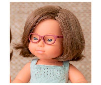 Mueca Sndrome Down Caucsica con Gafas y Pelele Turquesa 38 cm