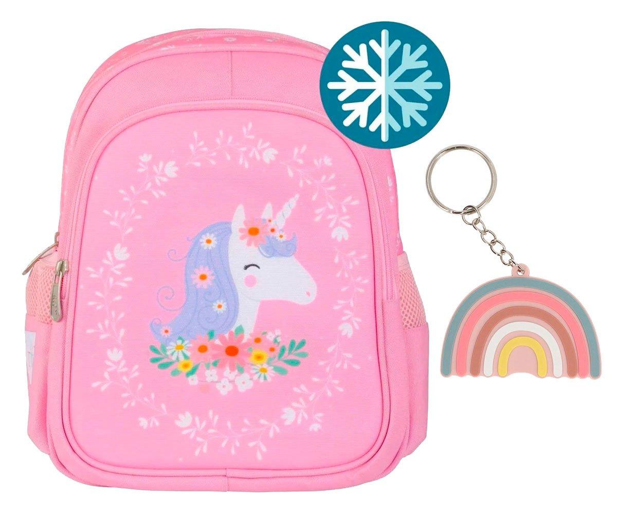 Mochila Con Bolsillo Térmico Unicorn + Llavero Rainbow Regalo