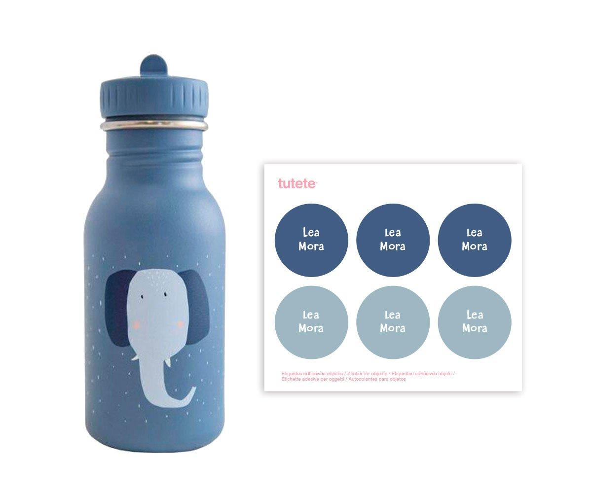 Botella Acero Trixie Mrs. Elephant 350ml + 6 Pegatinas Redondas Blue Regalo
