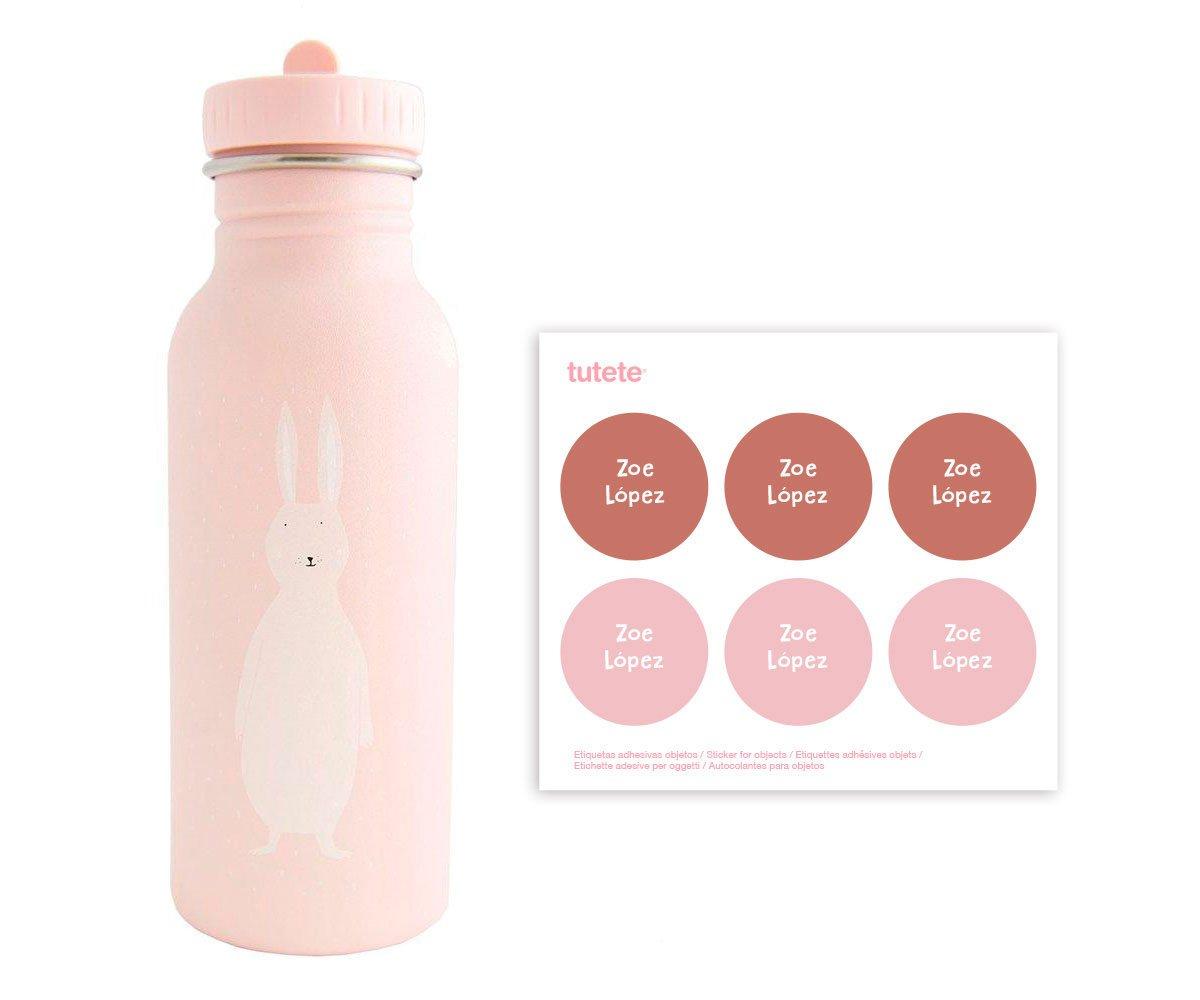 Botella Acero Trixie Mrs.Rabbit 500ml + 6 Pegatinas Redondas Rose Regalo