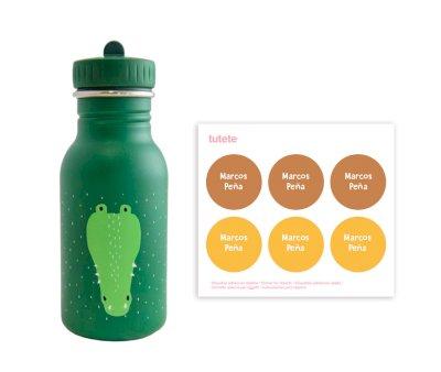 Botella Acero Trixie Mrs. Crocodile 350ml + 6 Pegatinas Redondas Yellow Regalo