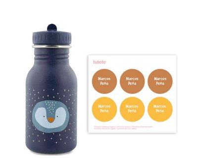 Botella Acero Trixie Mrs.Penguin 350ml + 6 Pegatinas Redondas Yellow  Regalo
