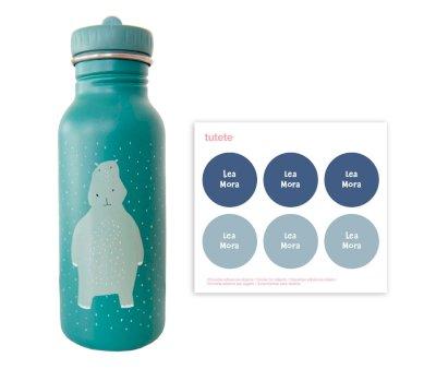 Bottiglia Acciaio Trixie Mr.Hippo 500ml+6 Etichette Rotonde Blue Gratis