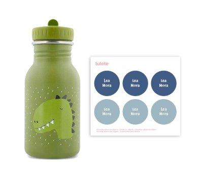 Bottiglia Acciaio Trixie Mr.Dino 350ml+6 Round Labels Blue Free