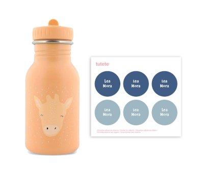 Bottiglia Acciaio Trixie Mrs.Giraffe 350ml+6 Etichette Rotonde Blue Gratis