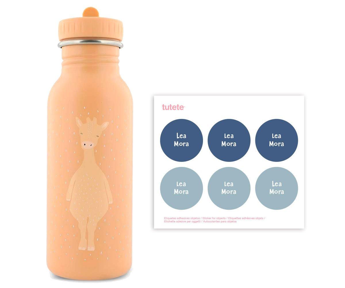 Bouteille En Acier Trixie Mrs. Giraffe 500 Ml Avec 6 Autocollants Cadeaux Ronds Bleus