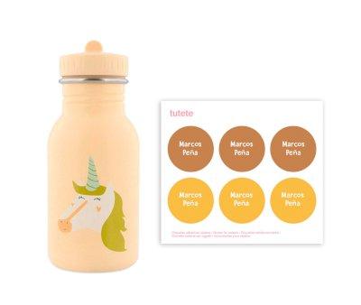 Botella Acero Trixie Mrs.Unicorn 350ml + 6 Pegatinas Redondas Yellow Regalo