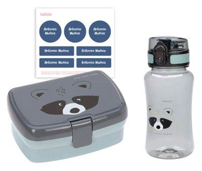 Pack  lunch Racoon + 7 autocollants cadeaux bleus personnalisables