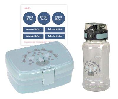 Pack  lunch Dino + 7 autocollants bleus cadeaux personnalisables