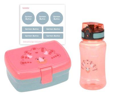 Pack  Lunch Dino Rose et 7 Stickers Deep Blue Cadeau Personnalisables