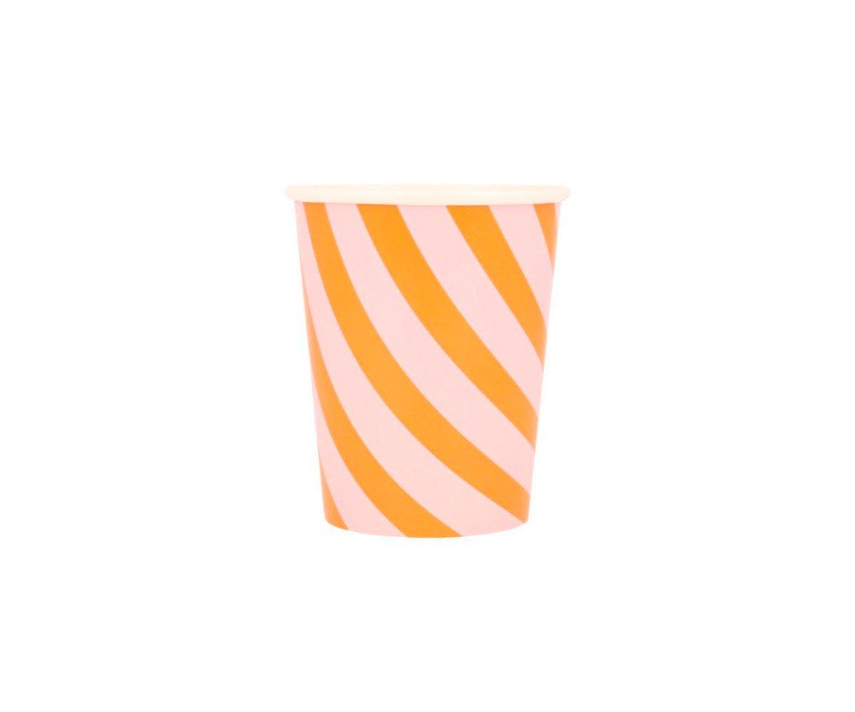 8 Bicchieri Carta Pumpkin Stripy Pink Orange