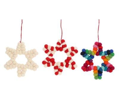 Adorno Navidad Pompn Estrella Rojo/Blanco