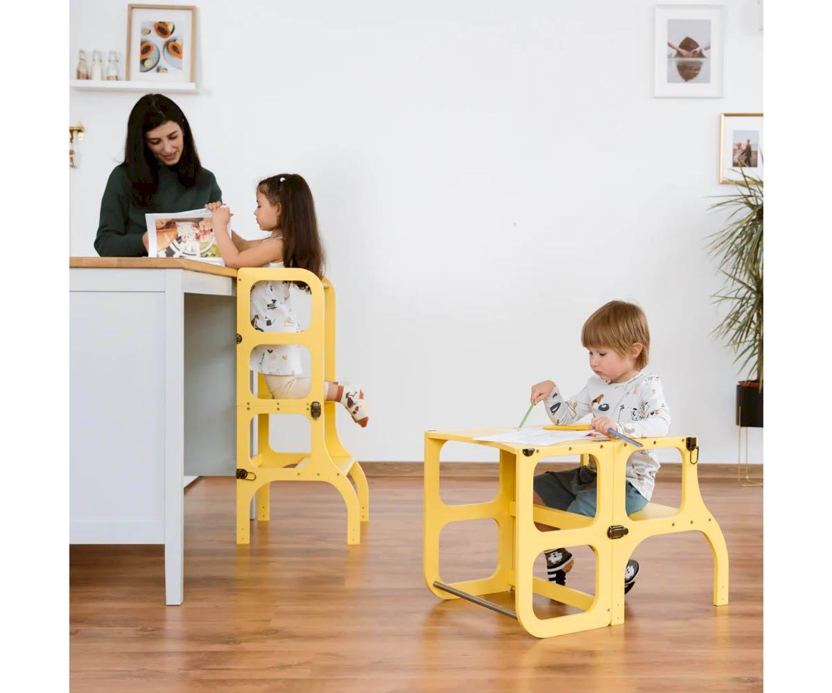 Torre Aprendizaje Montessori Mesa y Silla Amarillo/ Plata - Tutete