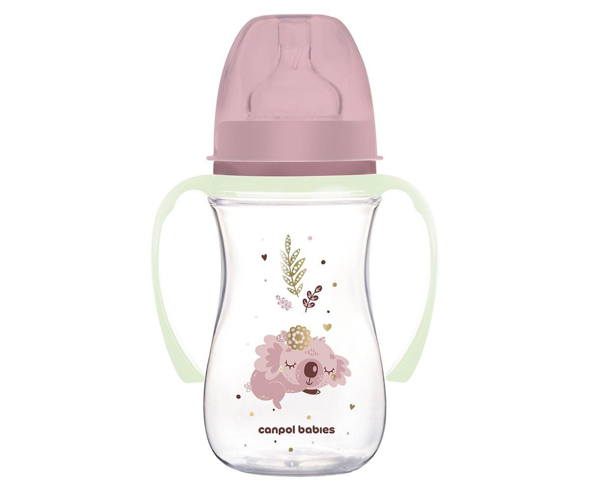 Biberón Con Asas Fluorescentes Sleeping Koala Rosa 240 Ml - Personalizado