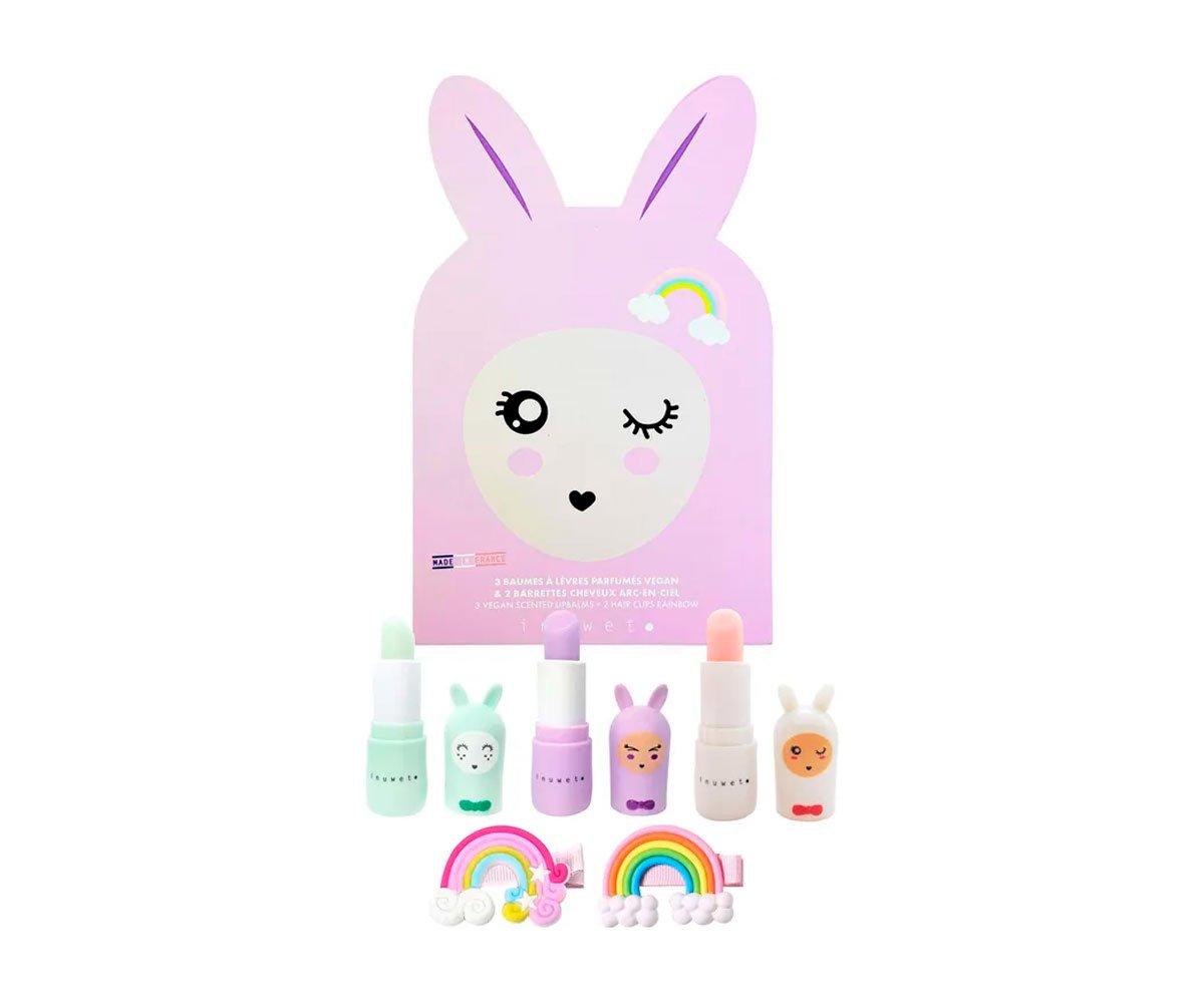 Cajita Deluxe Bunny Con 3 Bálsamos Labiales Y 2 Pinzas De Pelo Rainbow