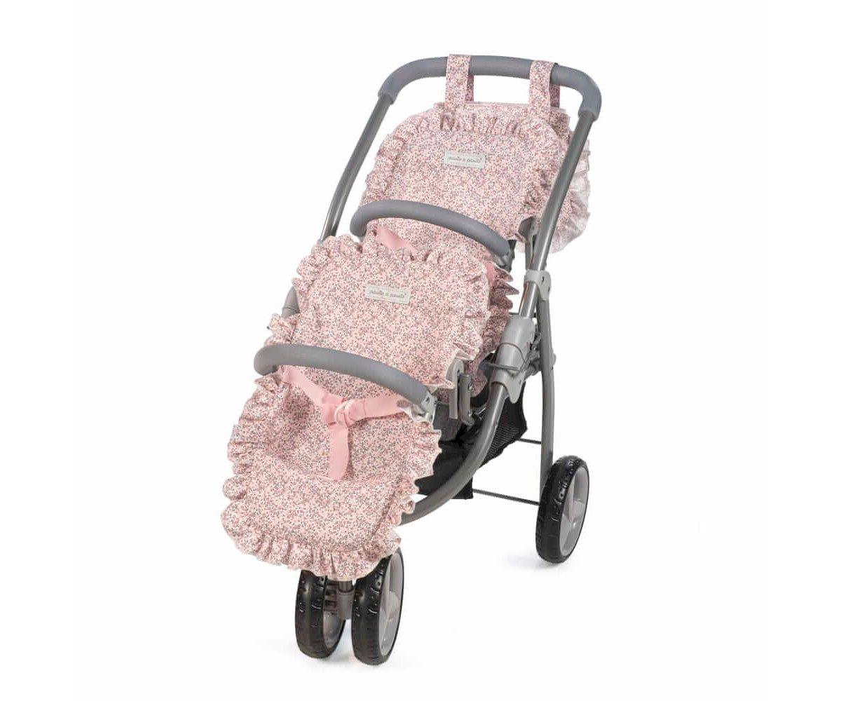 Carrinho Lili Grey Twin com flores Rosa