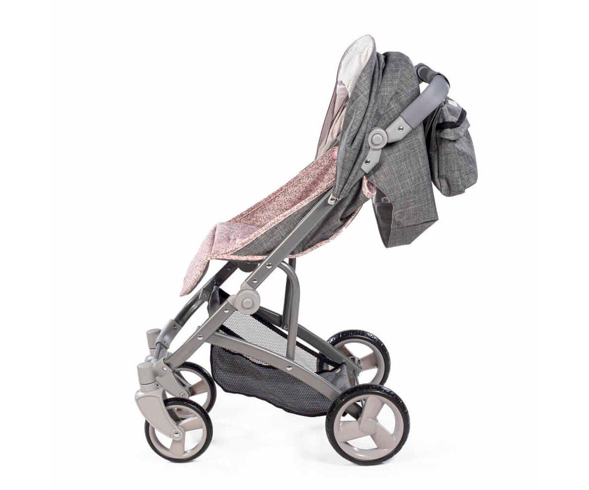 Passeggino Bambole Capotte Lili Flowers Grey-Pink