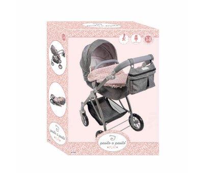 Carrozzina Bambole Grande Lili Flowers Grey-Pink