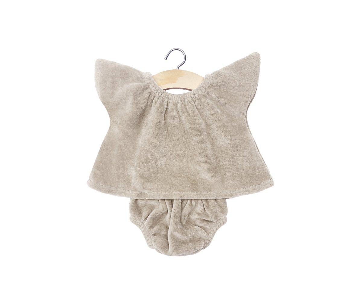 Ensemble Haut et Culotte en Velours Gris Perle pour Poupe Gordis