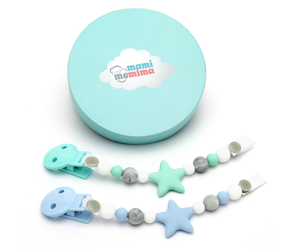 2 Silicone Pacifier Clip Blue&Mint Tutete