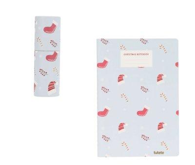 Promoo de Natal: Caderno e Tubo de Lpis Coloridos Azul