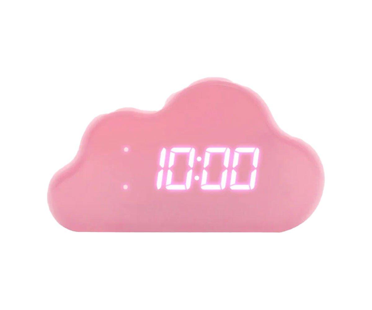 Despertador Cloud com termmetro e luz de fundo rosa