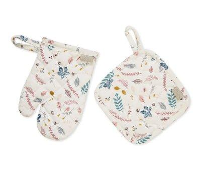 Oven Mitt and Cloth for Children Pressed Leaves Rose