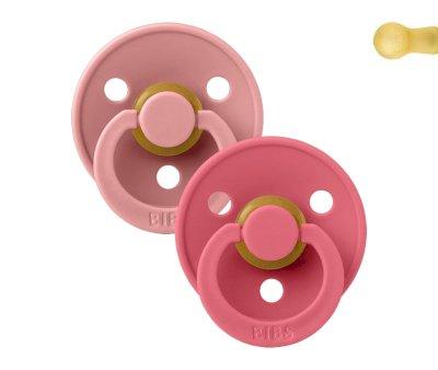 2 BIBS Colour Round Pacifiers Dusty Pink/Coral