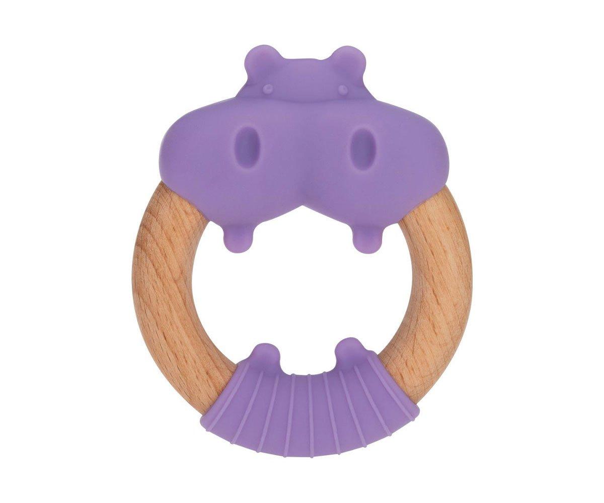 Anneau de Dentition en Bois et Silicone en Forme d'hippopotame Lilas 