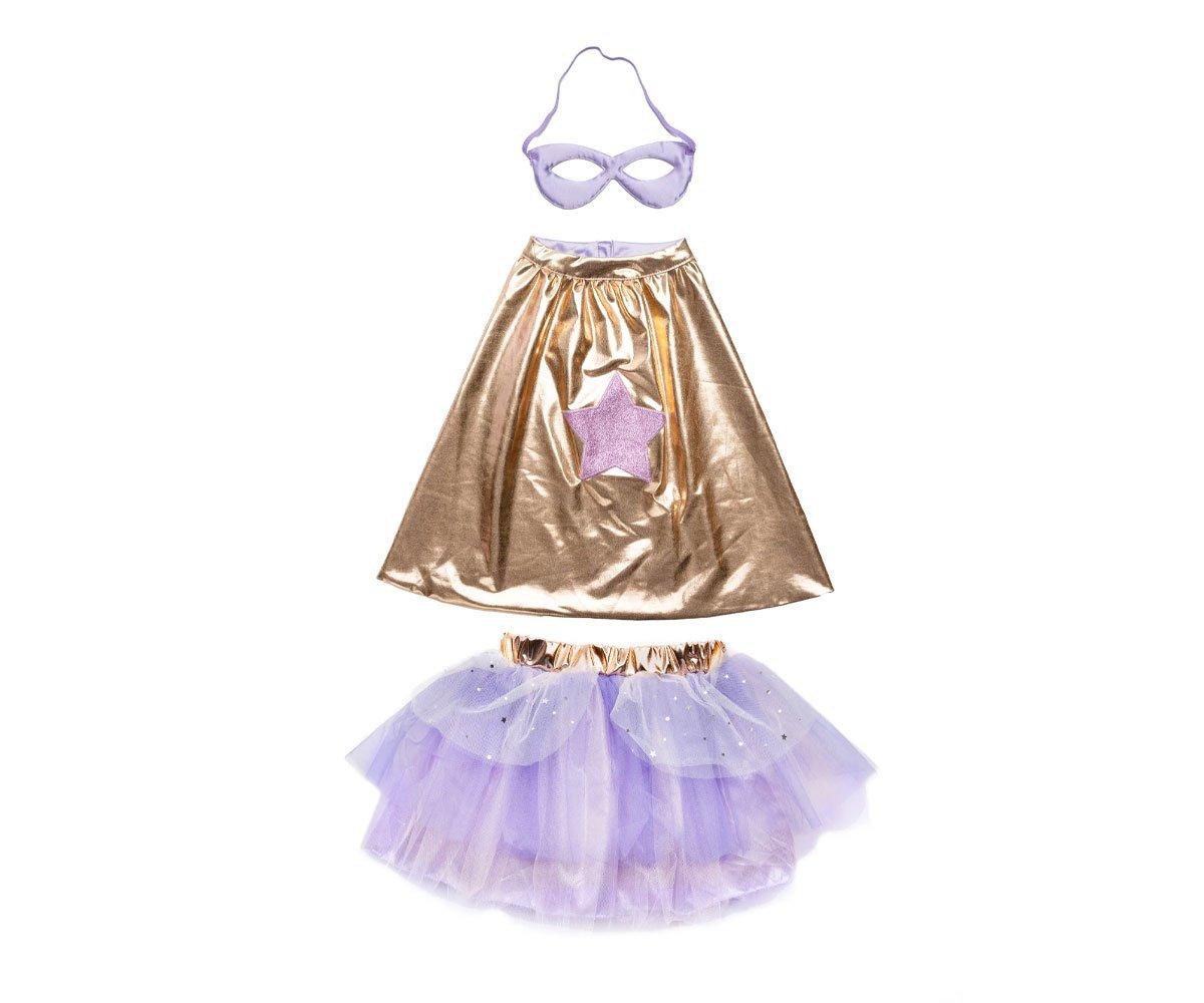 Tutu, Capa E Máscara Super-Duper Metallic Rose Gold/Lilac 4-6 Anos