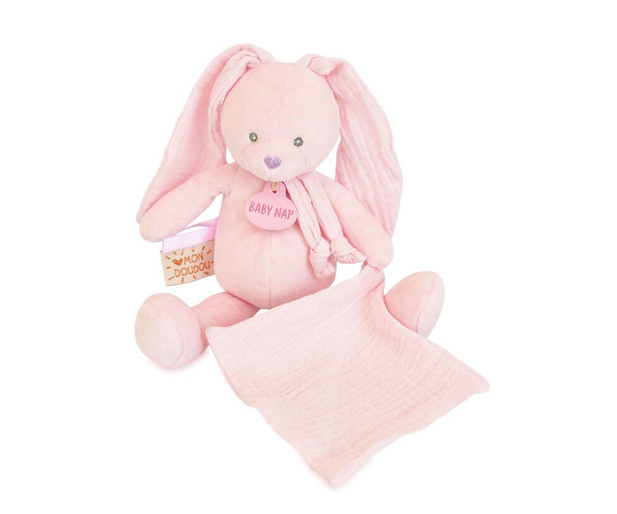 Peluche Conejo con Mini Doudou Rosa Claro Personalizable