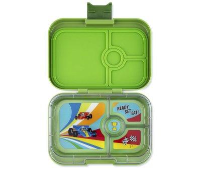 Lunch Box Panino Green Matcha Tray Race Cars 4 Compartments