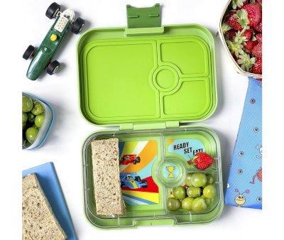 Lunch Box Panino Green Matcha Tray Race Cars 4 Compartments