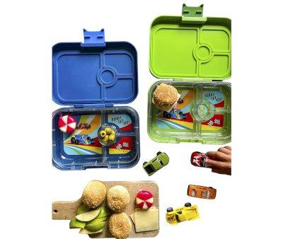 Lunch Box Panino Green Matcha Tray Race Cars 4 Compartments