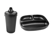 Pack Plato Compartimentos  y Vaso antiderrame Replay Negro