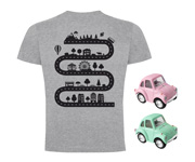 Pack T-Shirt Broom Broom Gris + 2 Voitures Rose/Menthe