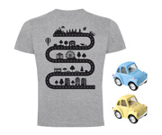 T-Shirt Pap Broom Broom Grigio + 2 Auto Giallo/Azzurro