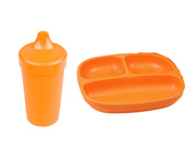 Pack Plato Compartimentos  y Vaso antiderrame Replay Naranja